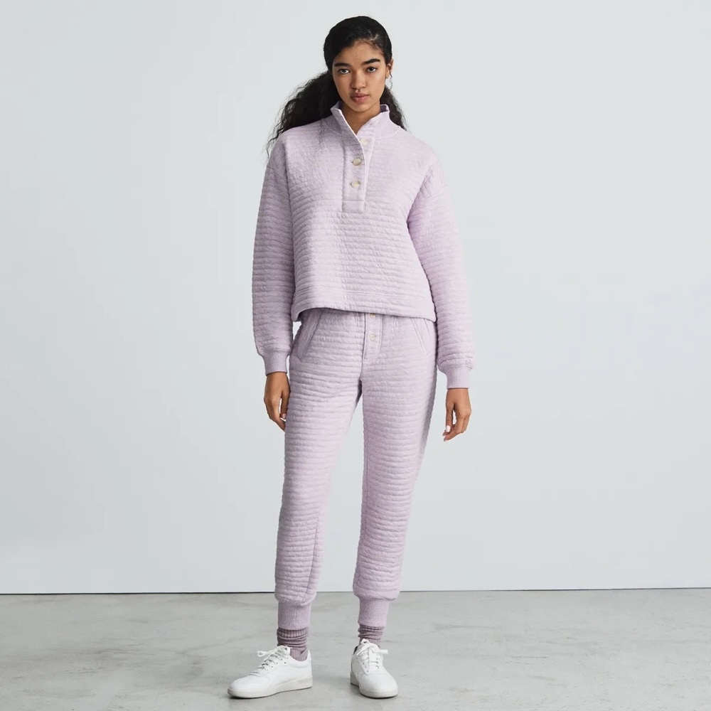EVERLANE purple cotton quilted sweatpants joggers two-piece lounge set